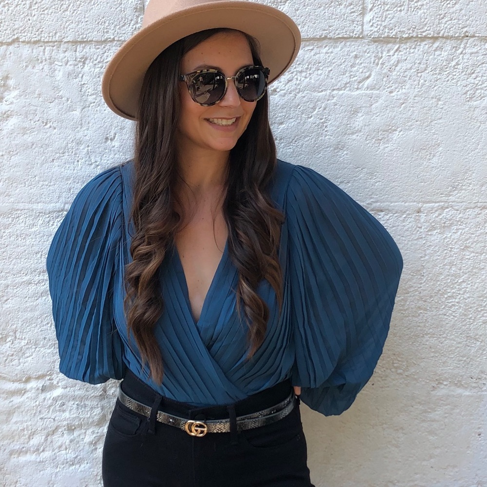 Teal deep V bodysuit